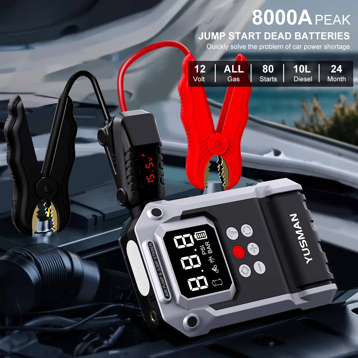 Portable Car Jump Starter with Air Compressor